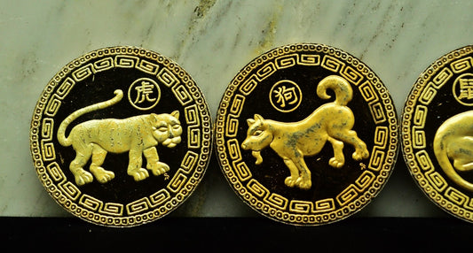 Lot of 4 Chinese Zodiac Art Rounds Rat Dog Ox Tiger 1 oz .999 Silver Each