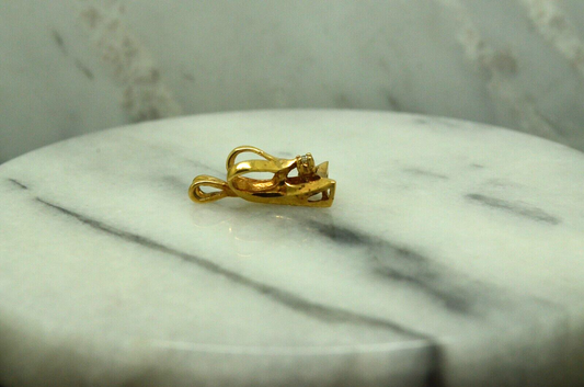 14K Yellow Gold ribbon design pendant charm w/ diamond