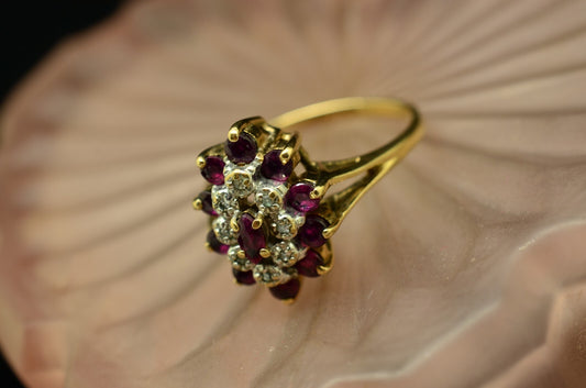 10K Yellow Gold Purple Sapphire & Diamond Pave Ring Band Size 6.75