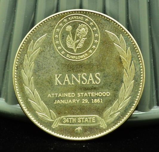 925 Silver Franklin Mint Art Round State of Kansas