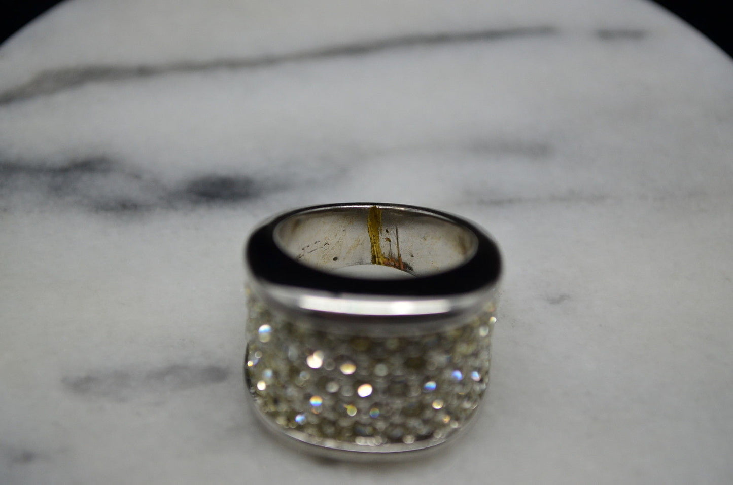 WHITE GOLD FILLED PAVE CUBIC ZIRCONIA WIDE RING BAND SIZE 5.75