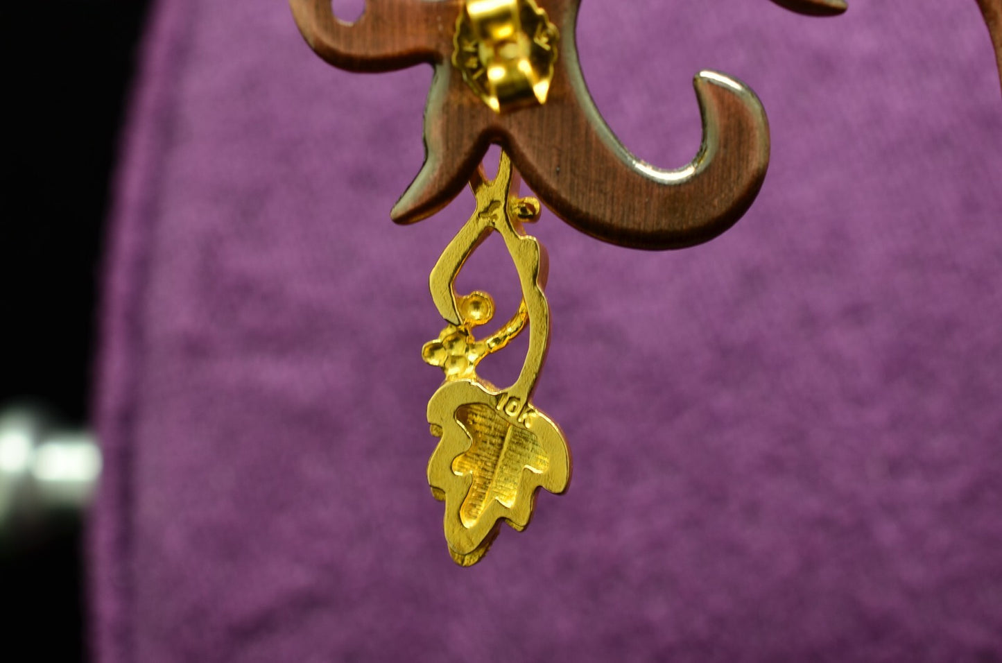 10K 14K Yellow Gold Dangling Two Tone Black Hills Gold Leaves Post Earrings