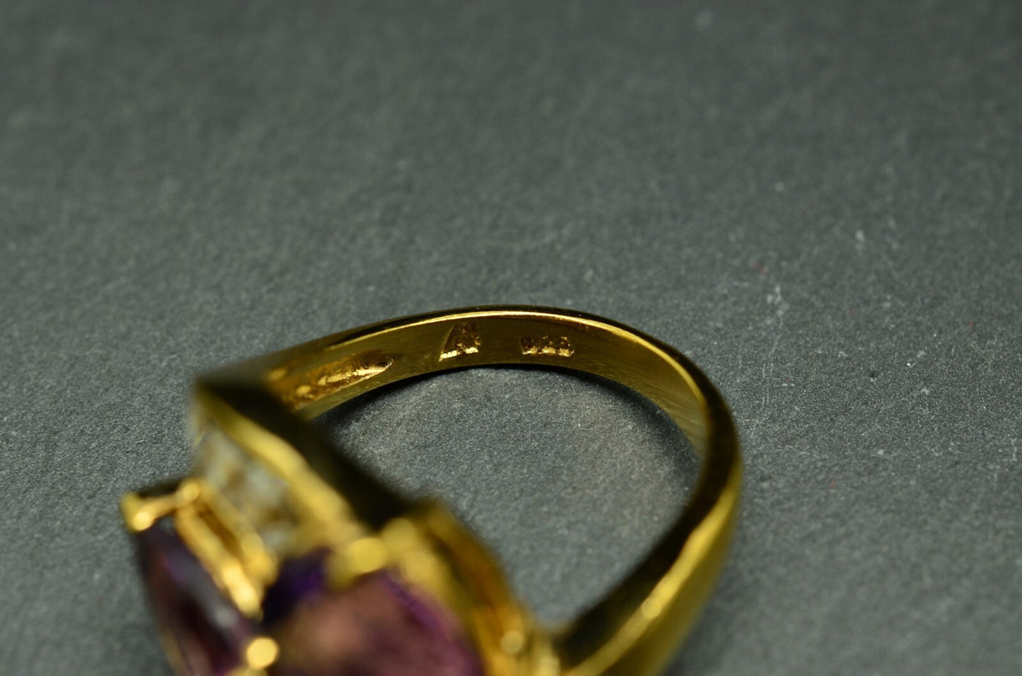 Vermeil 925 Sterling Silver Two Stone Purple Amethyst Ring Band w/ accents Sz 6