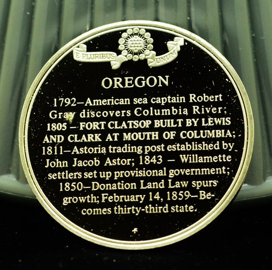 925 Silver Franklin Mint Art Round State of Oregon