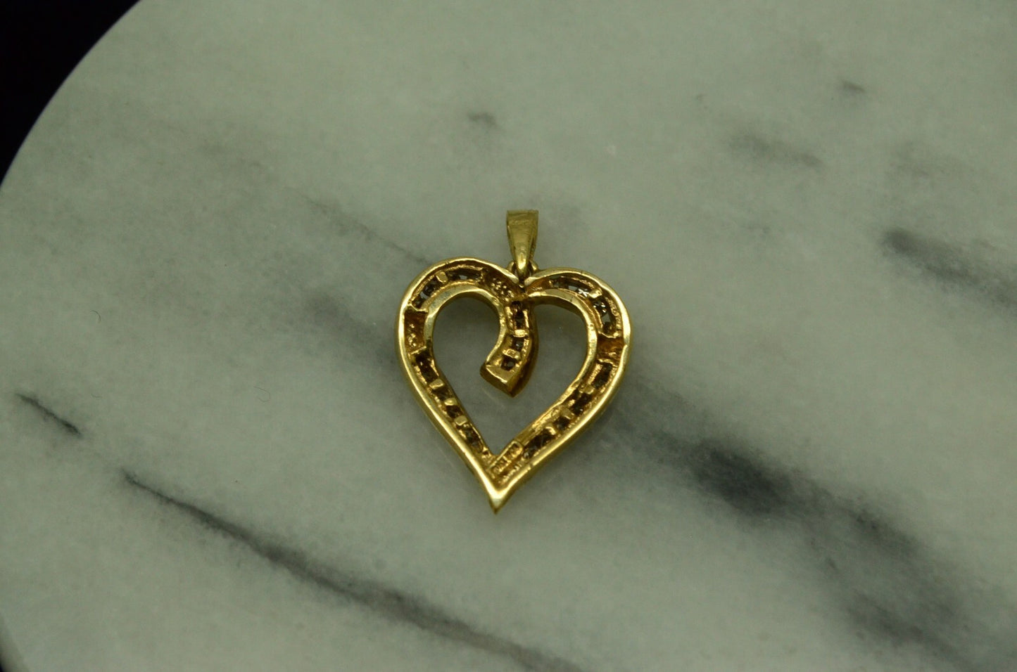 10K Yellow gold open heart w/ channel set diamonds pendant charm 1/4 tcw #D3779