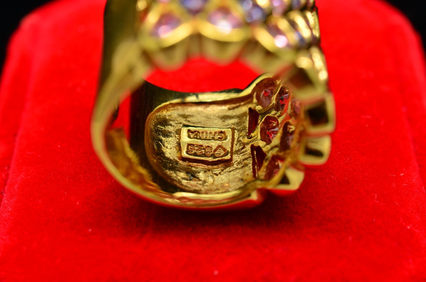 Vermeil 925 Sterling Silver Pink & Purple CZ Design Ring Wide Band Size 6.75