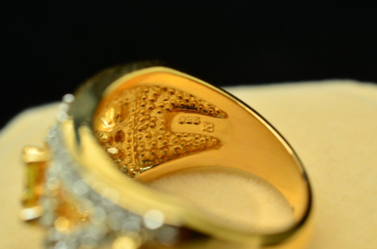 Vermeil 925 Sterling Silver Pave Design of Yellow & Clear CZ Ring Band Size 7