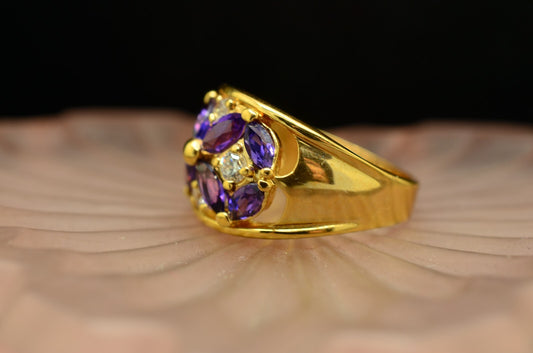 Vermeil 925 Sterling Silver Purple Sapphire & CZ Cluster Ring Band Size 7