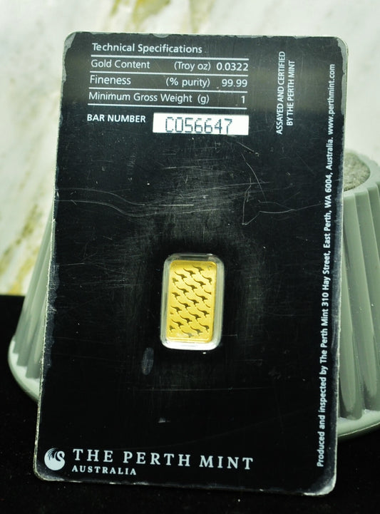 Australia The Perth Mint 1 Gram 99.99% Fine Gold Bar Ingot in Sealed Assay Card