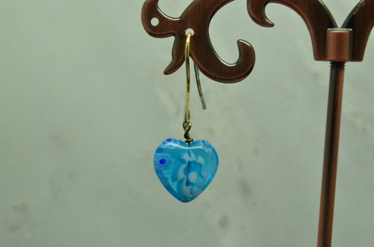 925 Sterling Silver dangling blue flower design heart bead fishhook earrings
