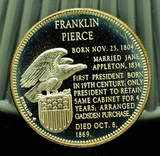 925 Silver Franklin Mint Art Round Presidential Treasury Franklin Pierce