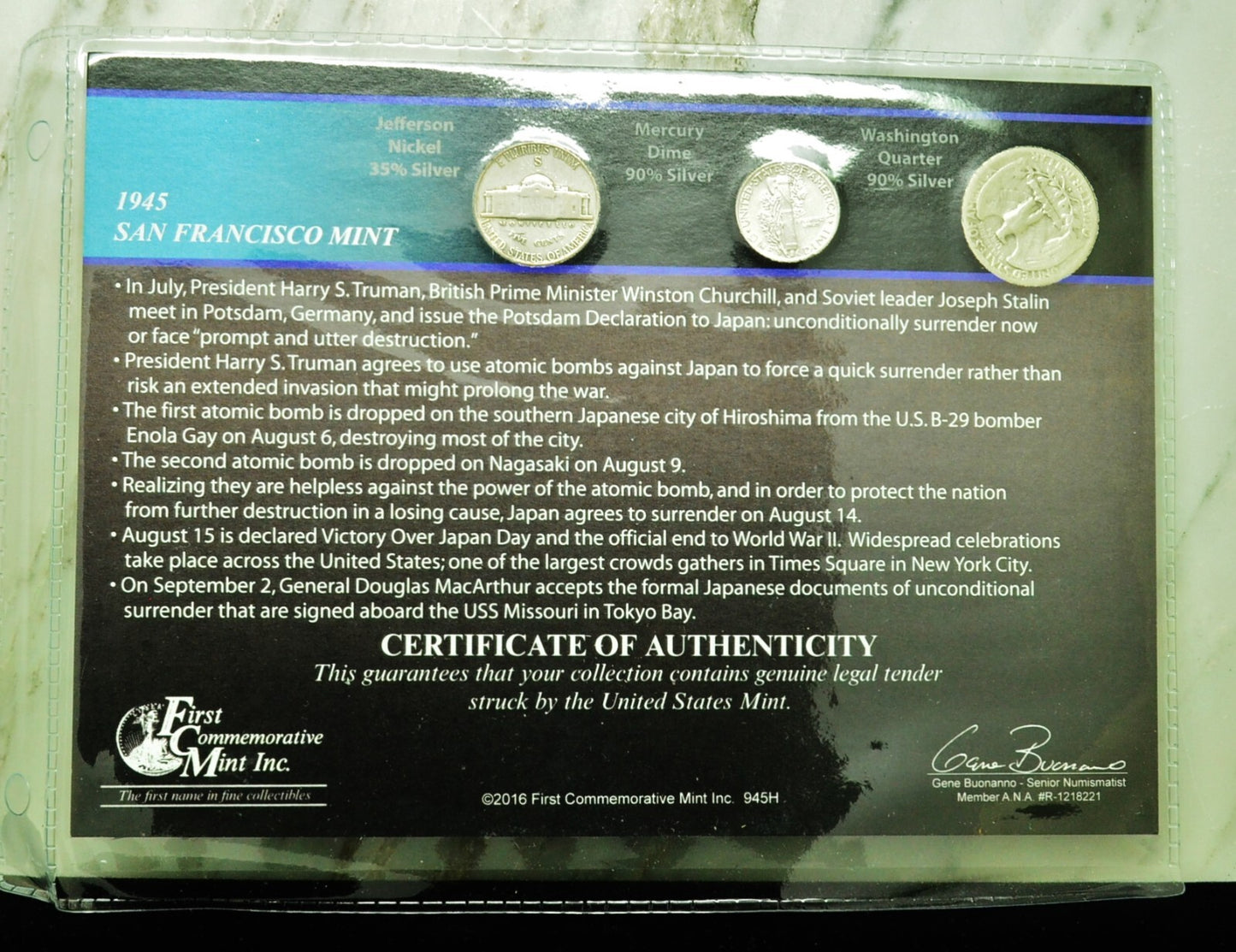 10 Display Pages of Silver Coins of WWII each w/ a Silver Nickel Dime & Quarter