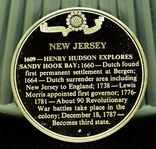 925 Silver Franklin Mint Art Round State of New Jersey