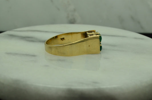 12K YELLOW GOLD FOUR ROUND GEMSTONE GREEN CUBIC ZIRCONIA RING BAND SIZE 6.75