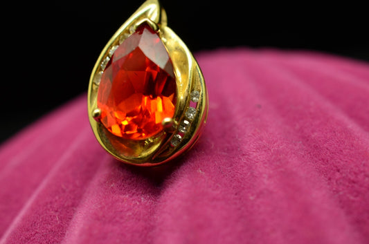 10K Yellow Gold Pear Cut Orange Sapphire Single Stud Earring -just one