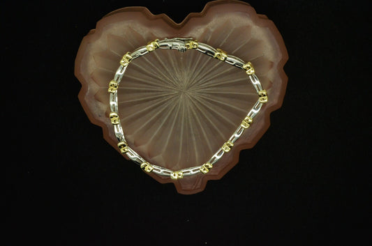 6.5" 10K White gold diamond w/ yellow gold X accents tennis bracelet 4mm #D3809