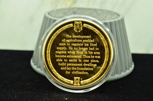 925 Silver Franklin Mint Art Round History Of Mankind Agriculture Improves