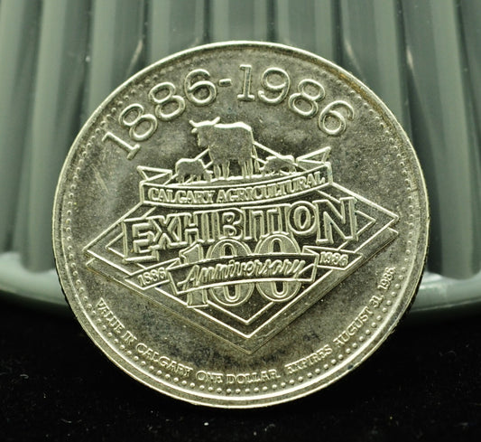 1986 Canada Calgary Stampede $1 Dollar Trade Token BU Nickel Plated Steel 33mm