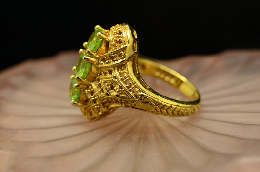 Vermeil 925 Sterling Silver Three Stone Peridot Filigree Ring Band Size 6.75
