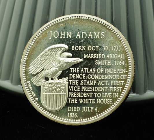 President John Adams Franklin Mint Art Round 92.5% Silver