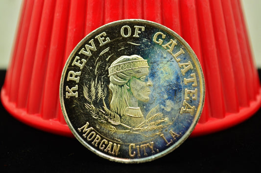 1977 La Fiesta Espana Krewe Of Galatea Morgan City 1 oz Art Round .999 Silver