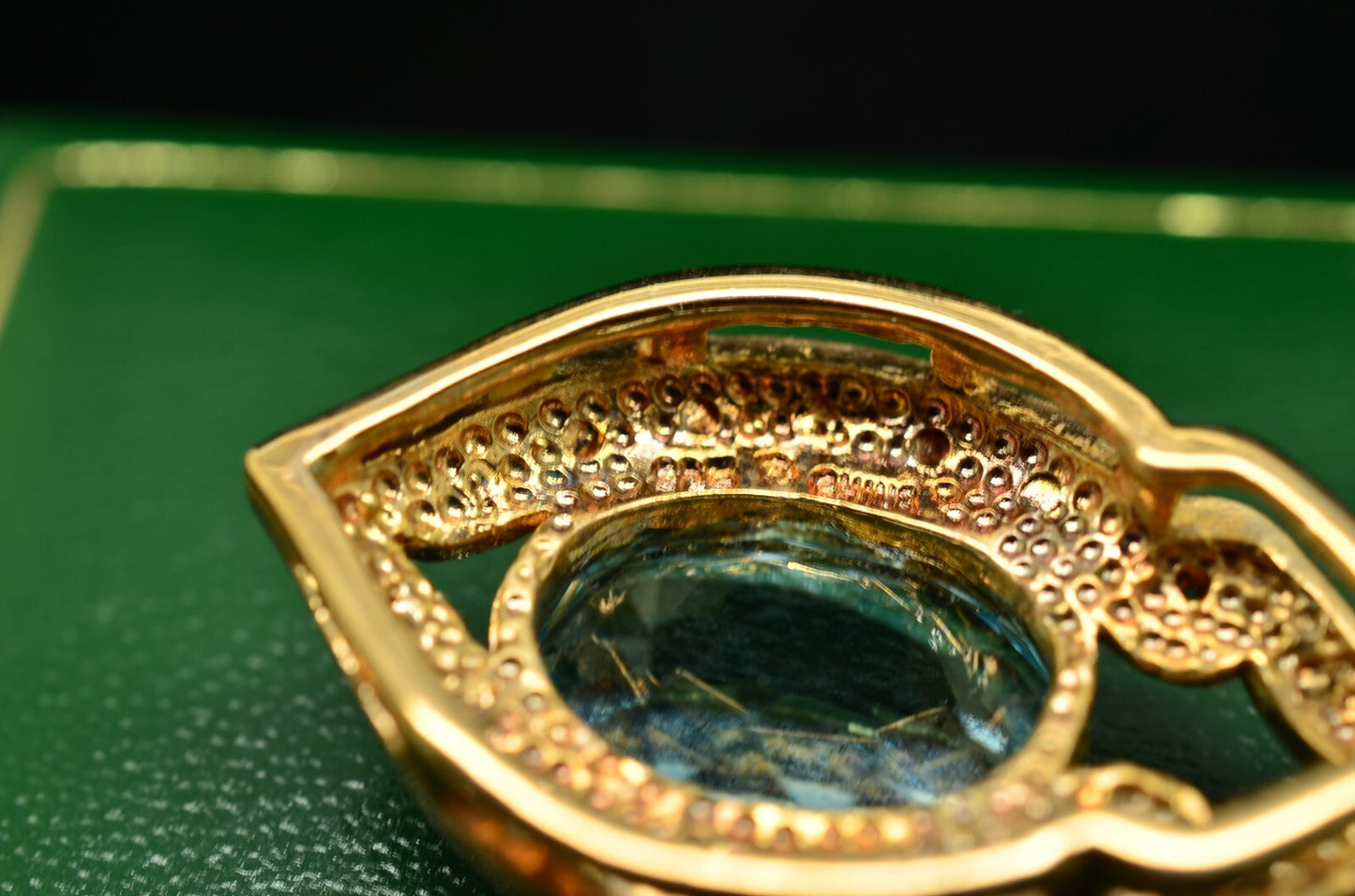 Vermeil 925 Sterling Silver Two Tone Framed Design Oval Topaz Pendant Charm