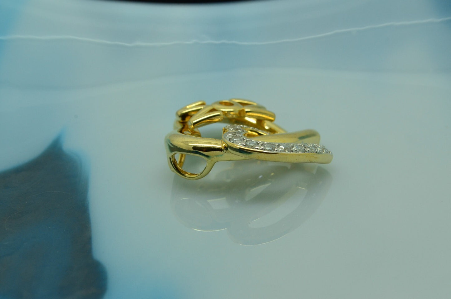 Vermeil 925 Sterling Silver two open hearts "MOM" pendant charm w/ cz accents