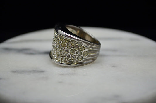 WHITE GOLD FILLED PAVE CUBIC ZIRCONIA WIDE RING BAND SIZE 5.75