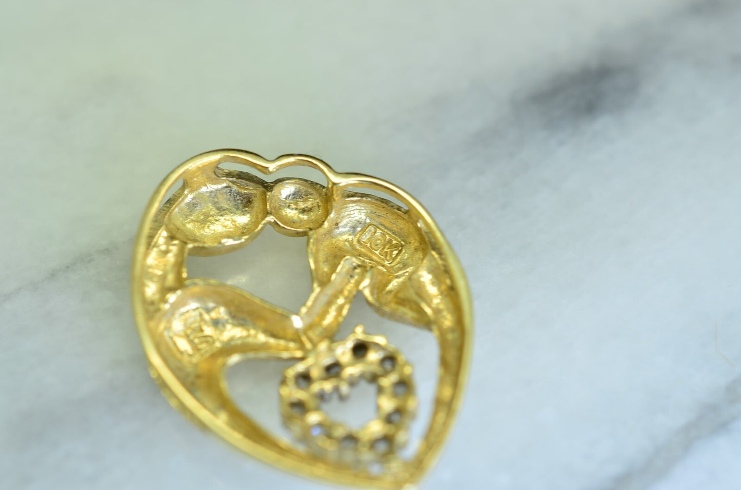 10K Yellow Gold mother & child open heart pendant charm with diamonds 0.20 tcw