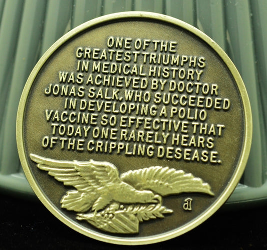 Salk Polio Vaccine Longines Symphonette Mint High Relief Art Round 92.5% Silver