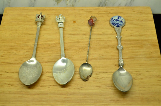 LOT OF 4 SILVER PLATED COLLECTOR SPOONS -VARIOUS FROM AROUND THE WORLD