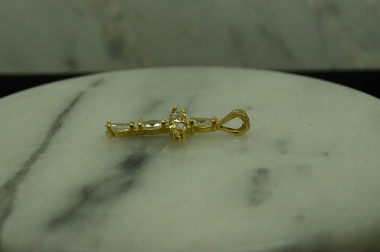 14K Yellow Gold cubic zirconia covered cross pendant charm