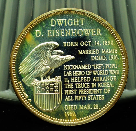 925 Silver Franklin Mint Art Round Presidential Treasury Dwight D Eisenhower