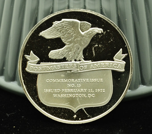 1972 Postmasters Of America Peace Corps Franklin Mint Art Round 92.5% Silver