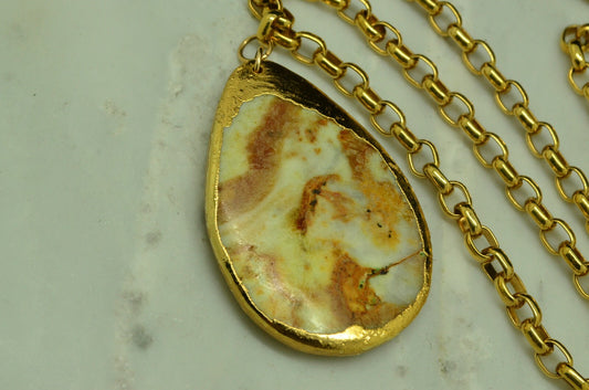 25" 1/20 14K GOLD FILLED CABLE CHAIN NECKLACE WITH TEARDROP AGATE PENDANT #D3468
