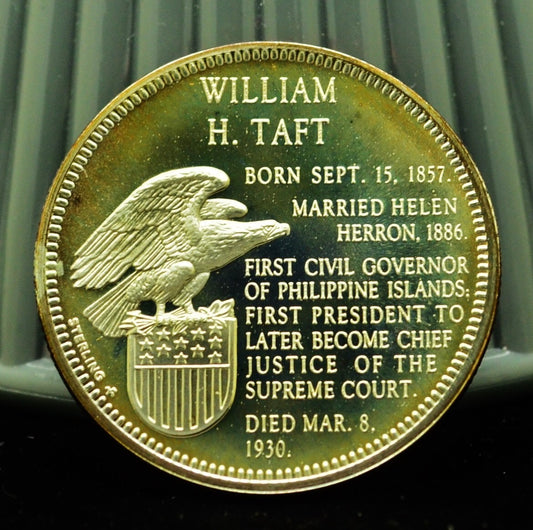 925 Silver Franklin Mint Art Round Presidential Treasury William H Taft