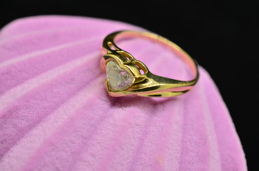 Diamonique 14K Yellow Gold Heart Cut CZ Solitaire Ring Band Size 6.75