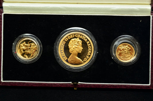 1984 Great Britain United Kingdom Royal Mint 3 Coin Gold Proof Set w/ Box COA