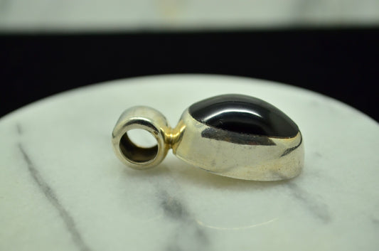 925 Sterling Silver oval black onyx solitaire pendant charm