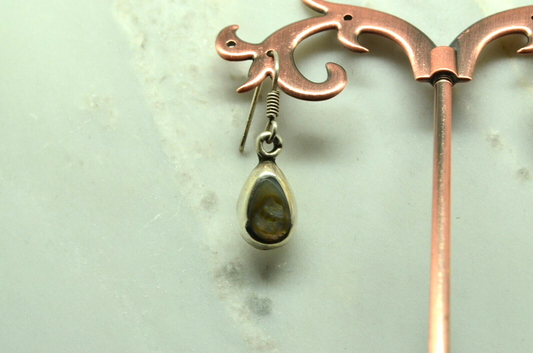 925 Sterling Silver dangling abalone shell teardrop shaped fishhook earrings