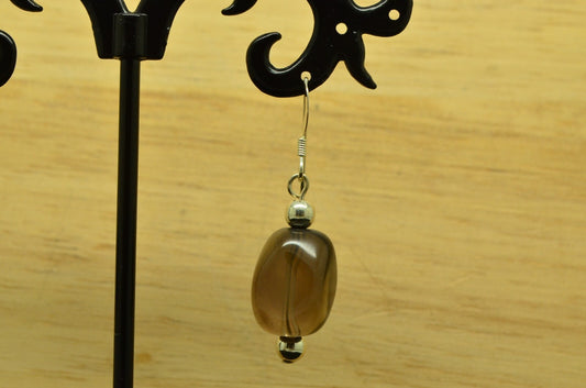 925 Sterling Silver dangling smoky quartz bead fishhook earrings
