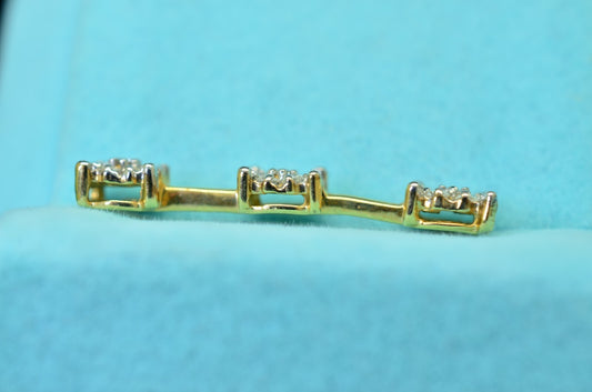 10K Yellow Gold three stone bar design pendant charm w diamond clusters 0.42 tcw