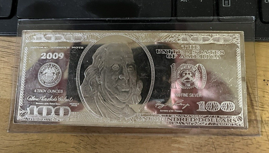 2009 $100 Bill Silver Ingot Bar -4 Troy Ounces .999 Silver