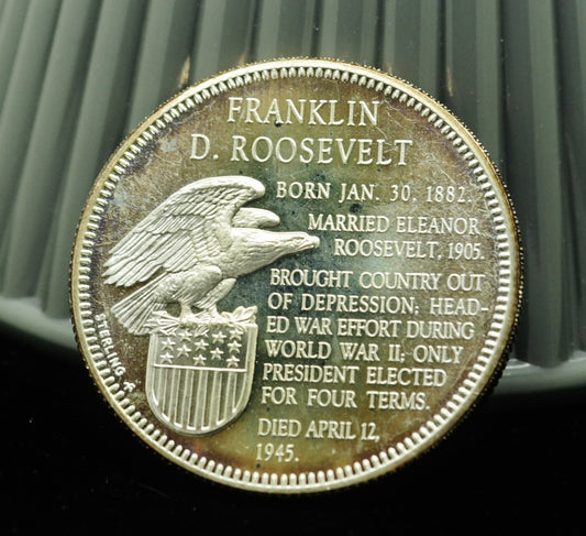President Franklin Roosevelt Franklin Mint Art Round 92.5% Silver