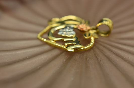 14K Yellow Gold Heart Shaped "MOM" Pendant Charm w/ White & Rose Gold Accents