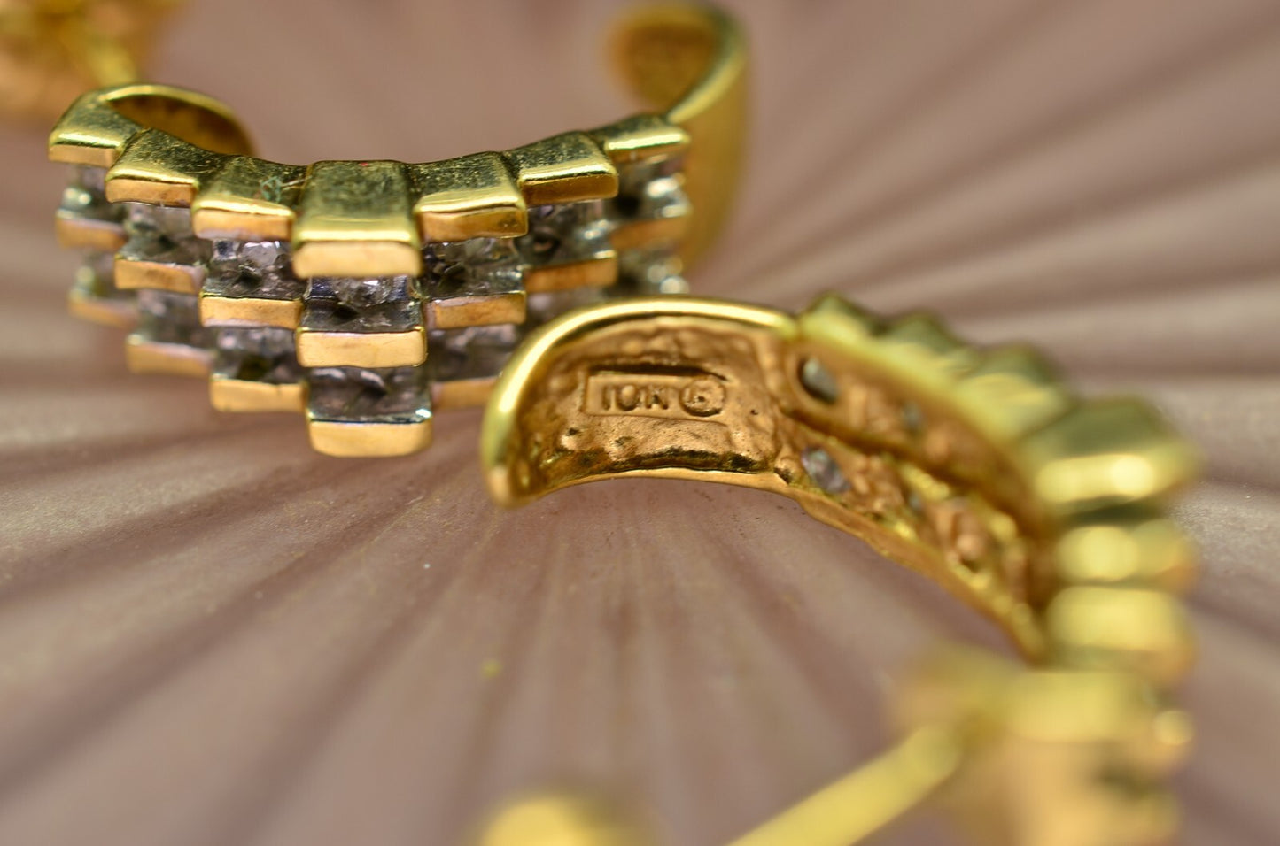 10K Yellow Gold diamond graduated design J hoop post earrings 0.28 tcw