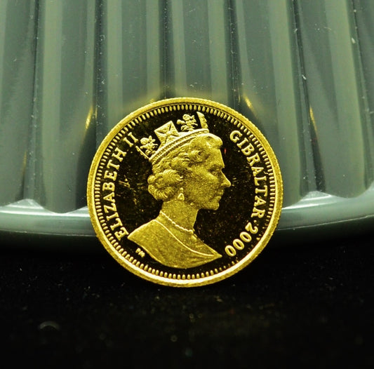 2000 Gibraltar 1/10th Royal Proof Colliding Cherubs .999 Gold 1/10th Oz AGW