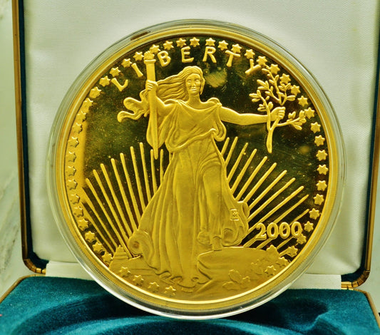 2000 Giant Half Pound Golden Eagle Art Round -8 Troy Oz .999 Silver w CASE COA