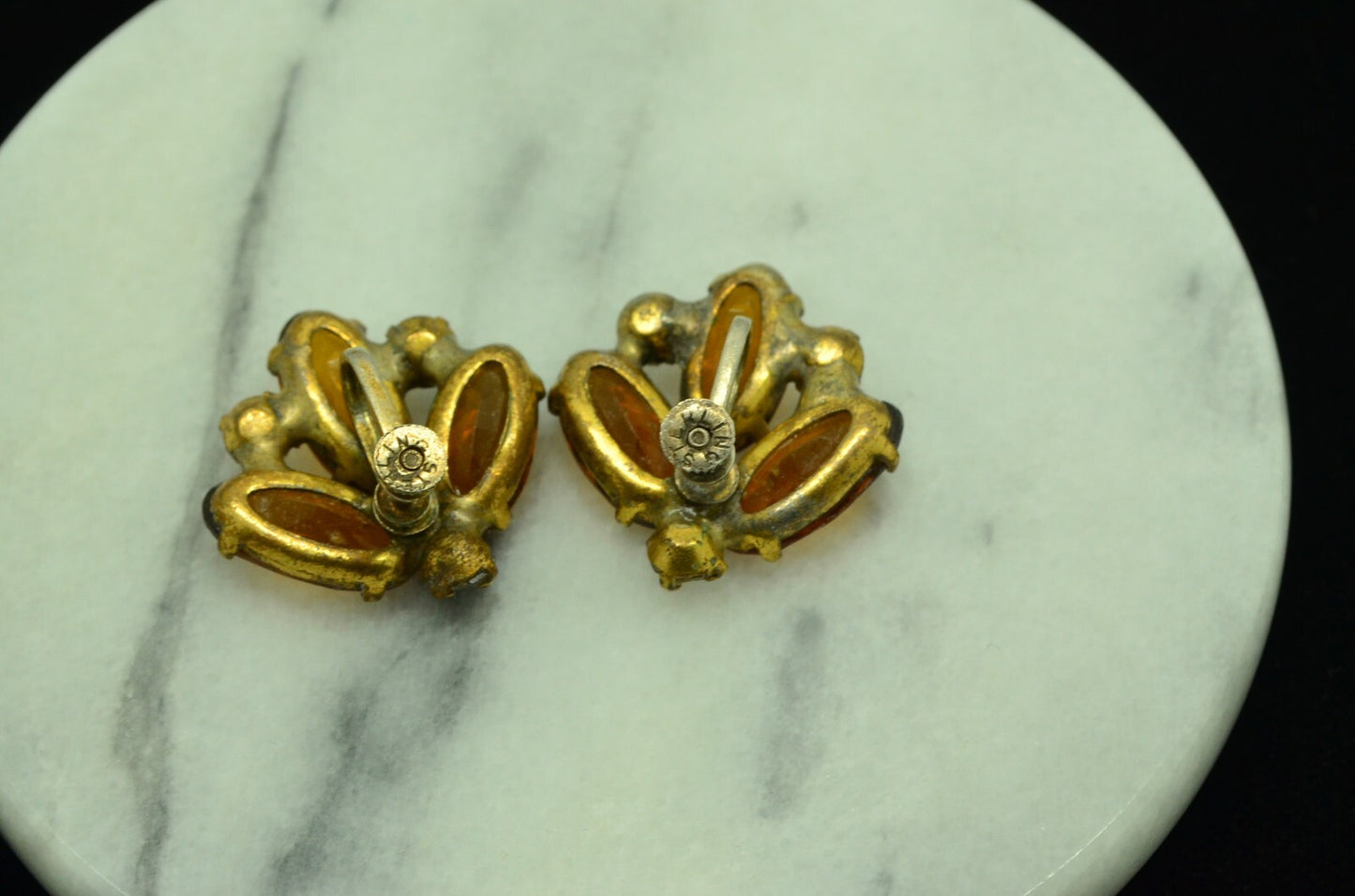 Vintage Gold plated 925 Sterling Silver orange gemstone screwback earrings