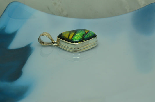 925 Sterling Silver dichroic glass solitaire pendant charm